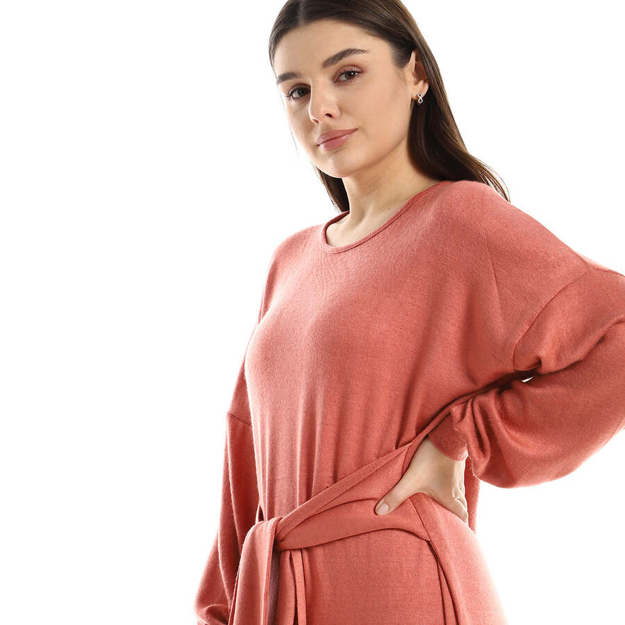 Dress Women's Plain With Sleeves Long And Laces On Waist